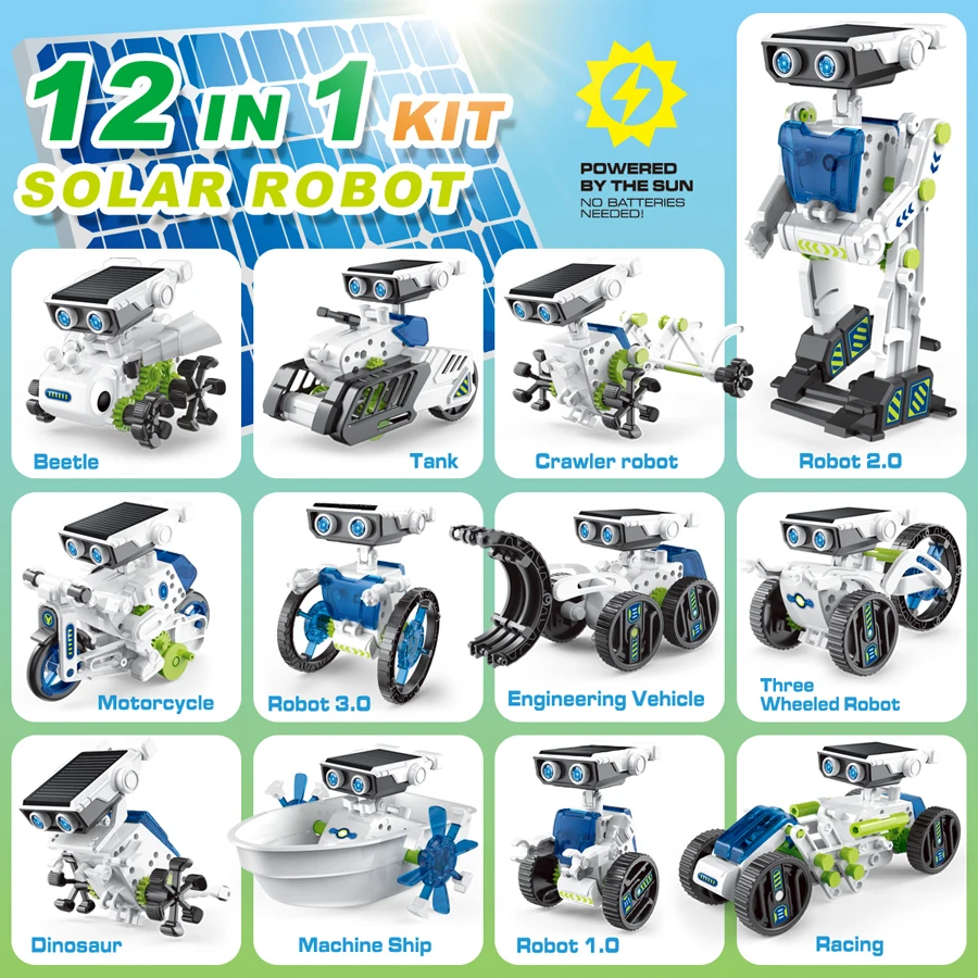 2025 12 in 1 Science experiment solar robot toy DIY building powered learning tool education robots technological gadgets kit