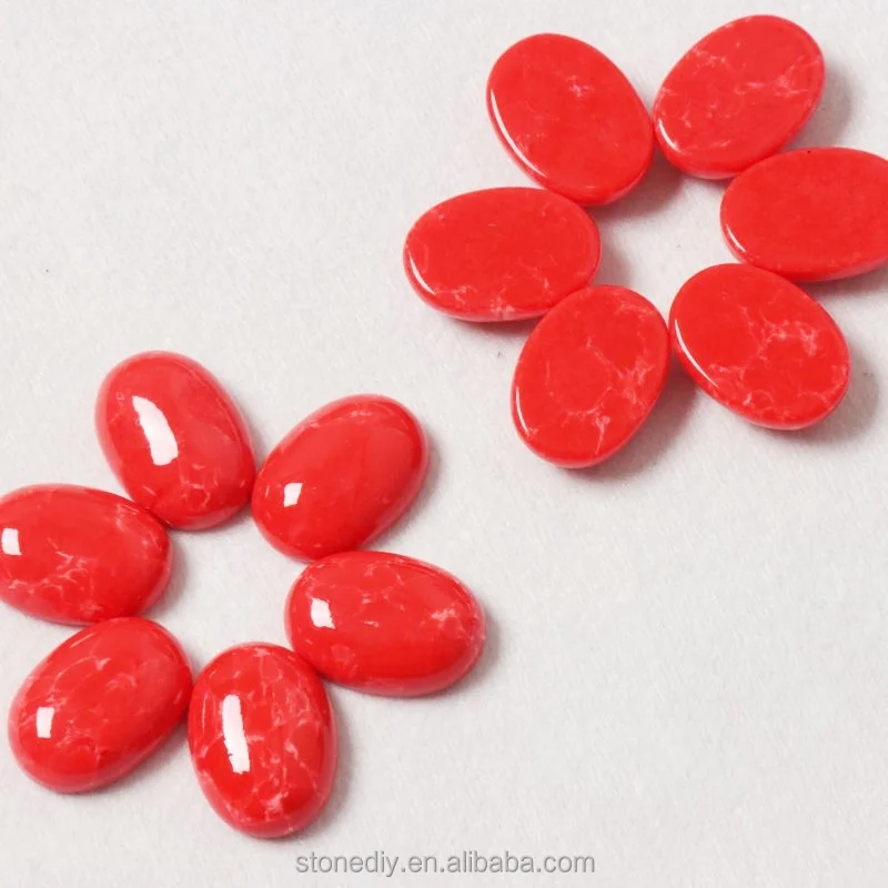 Loose Beads 13x18mm White Line Red Gemstone Howlite Cabochon Oval Flat Back Stone For DIY Jewelry Accessories