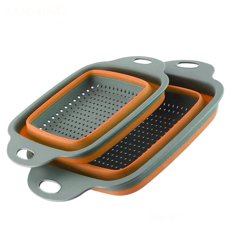 2pcs/Set Amazon Hot Sale Silicone Colapseable Strainer Pots Collapsible Colander Kitchen Foldable Draining Basket
