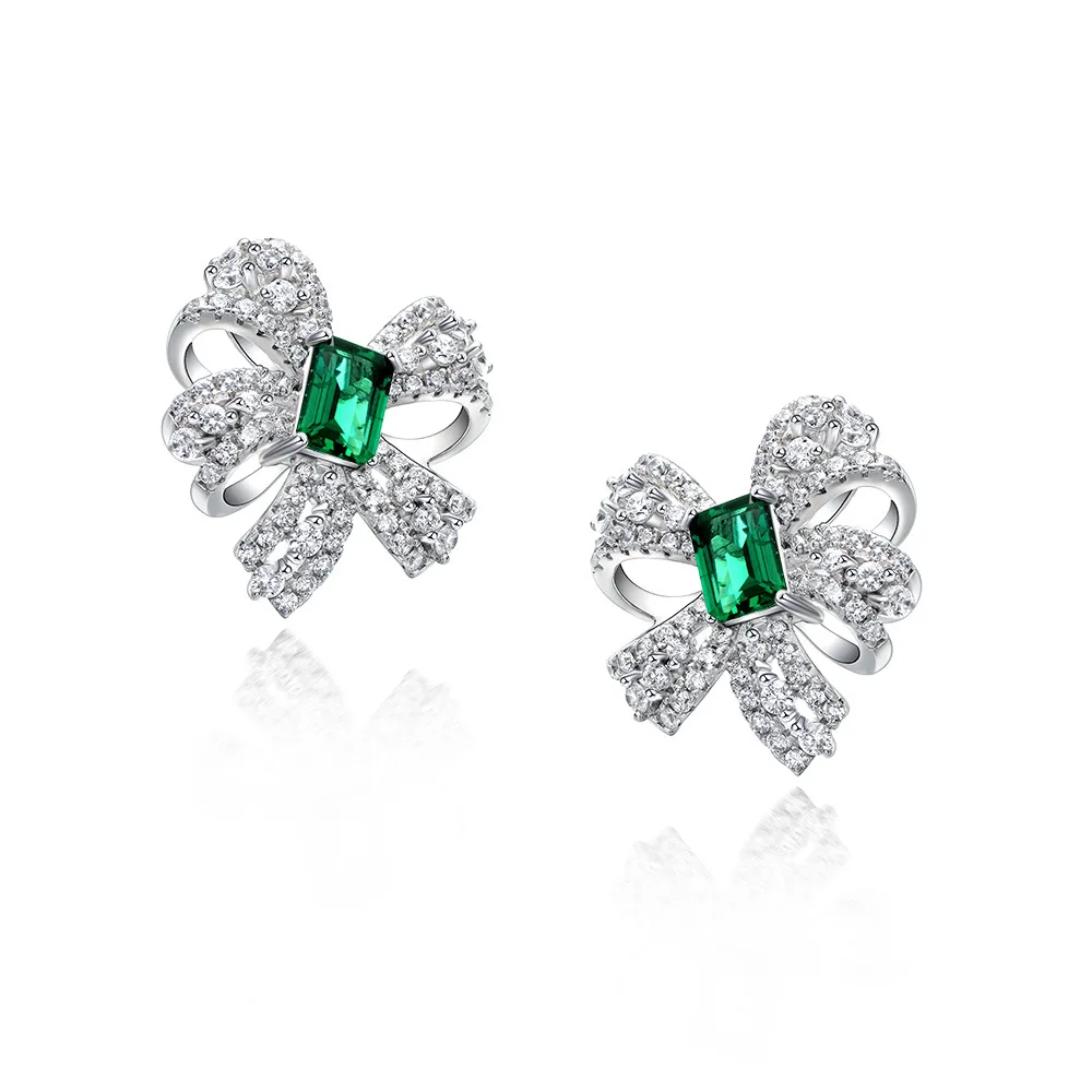 New Classic Design 925 Silver Gold Plated Cultivated Emerald Stud Earrings