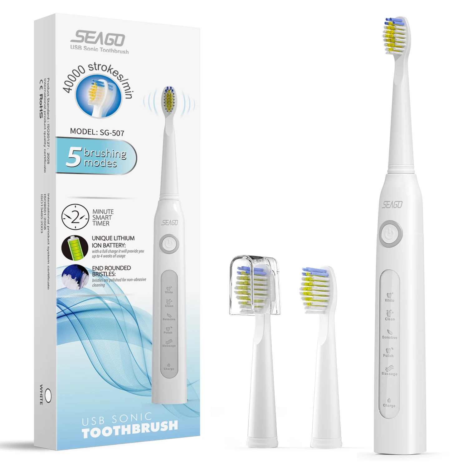 Seago 5 Modes Rechargeable 4 Hours Fast Charge Last 30 Days Sonic Power Electric Toothbrushes For Adults
