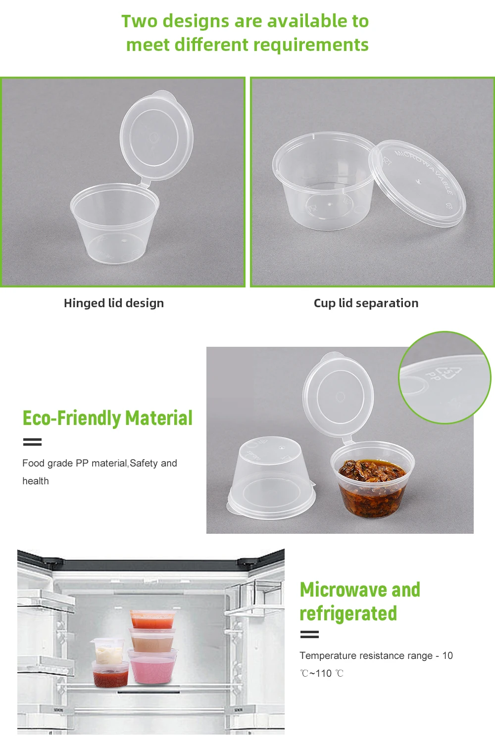 Small Tasting Cups Disposable Clear Plastic Portion Hinged Lid pp sauce cup with lid