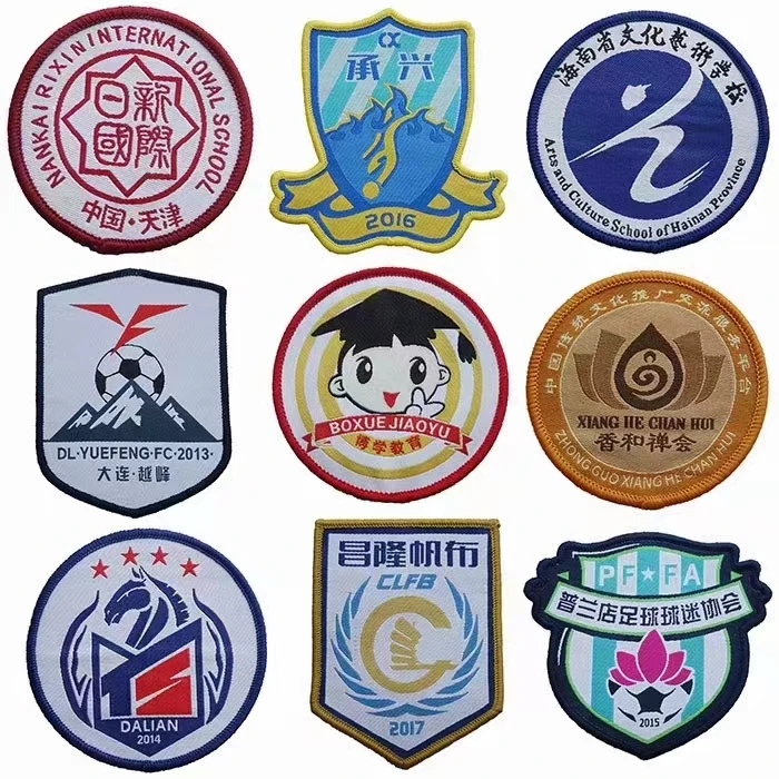 Custom School Soccer Football Team Uniform Sew On Iron On High Density Woven Epaulette Badge Logo Patches Embroidered