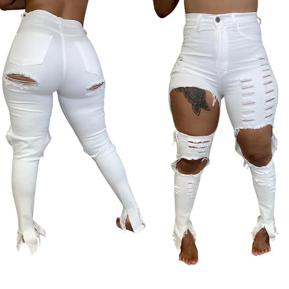 
womens high waisted distressed plus size ripped stretch skinny blue stacked jeans women 2018 denim 