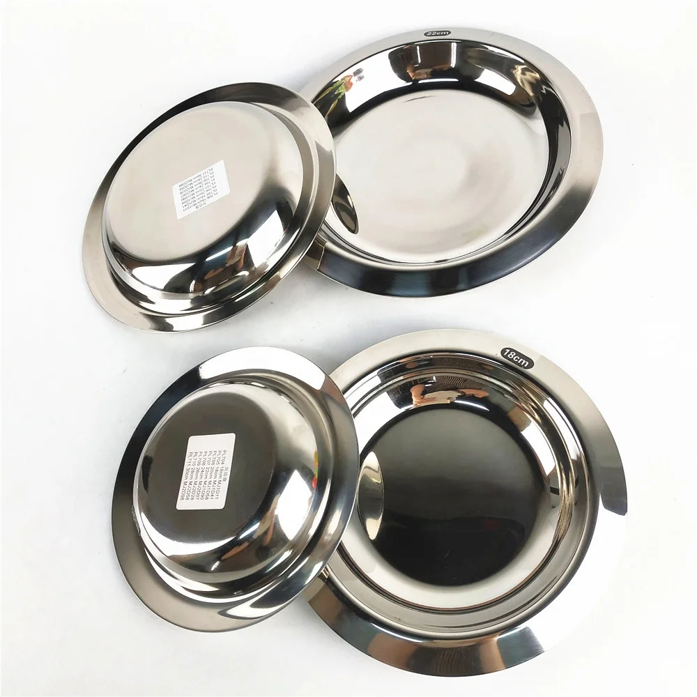 Thicken Deep Metal Round Tray Stainless Steel Serving Soup Plate Dish with Wide Rim