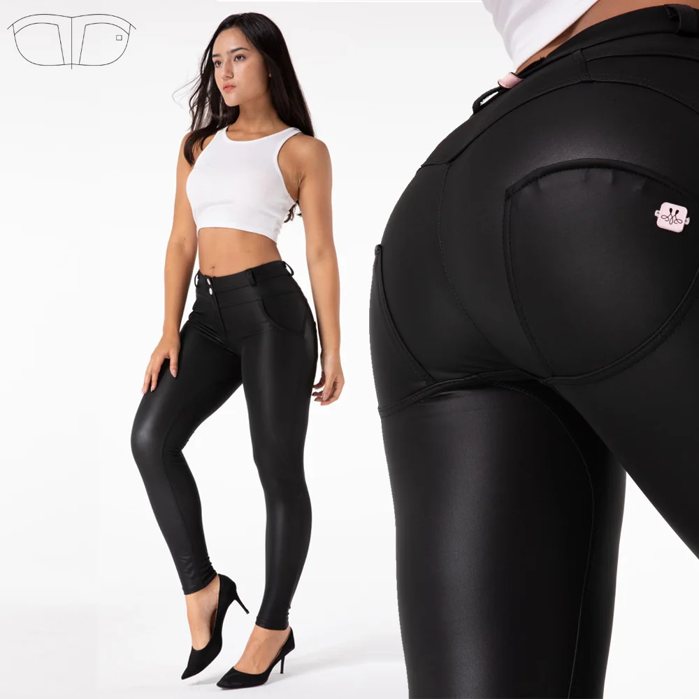 Melody Shascullfites push up PU coated pants ladies black matt pants enhance ass faux leather pants women