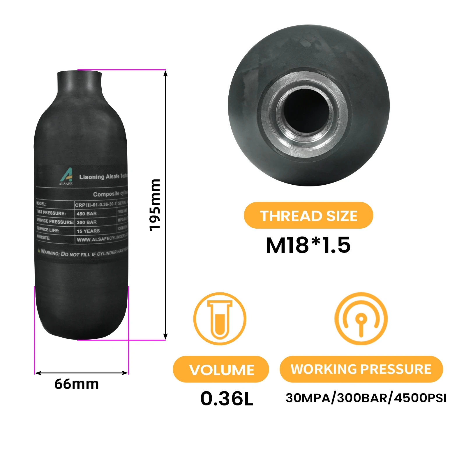 TUXING New Model Matte High Quality 0.36L 300bar 4500psi Mini Outdoor Sport Paintball Game Gas Compressor Carbon Fiber Air Tank