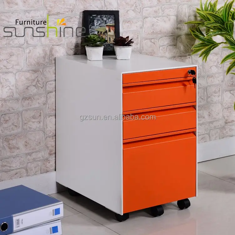 Stainless Steel Office 3 Drawer Steel Filing Cabinet Low Cabinet Moving Small  Office Mobile Cabinet Pedestal With 5 wheels