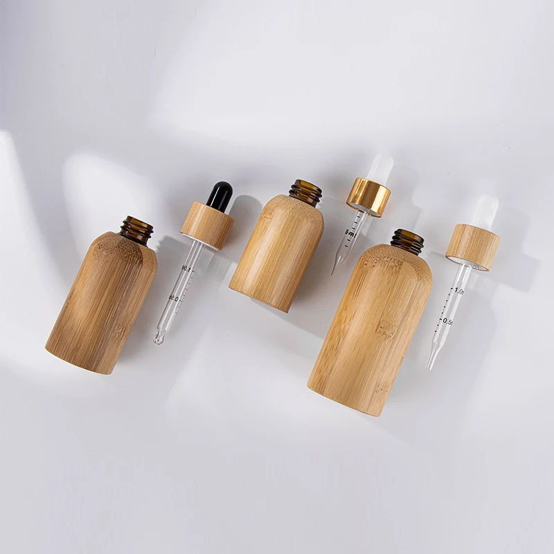 Empty Natural bamboo wood cosmetic perfume roll on glass dropper bottles lip tube container
