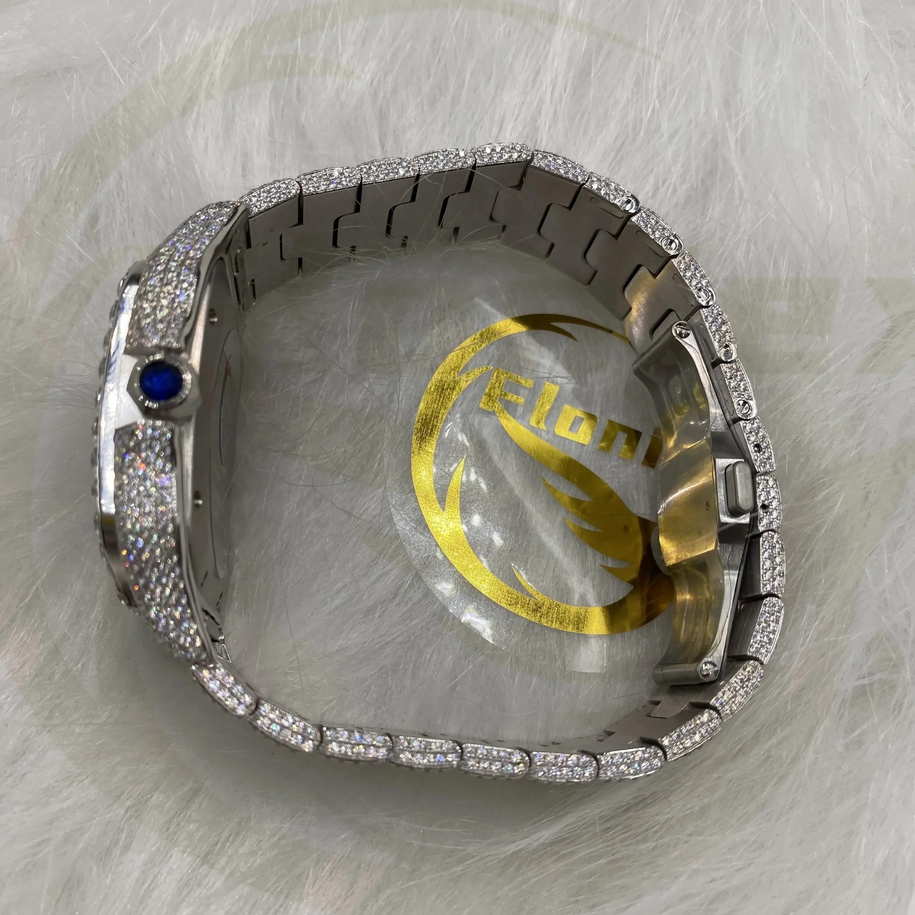 Fully Bust Down Iced Out Moissanite Automatic Watch Custom 41MM Stainless Steel Mechanical Studded Wrist Watch
