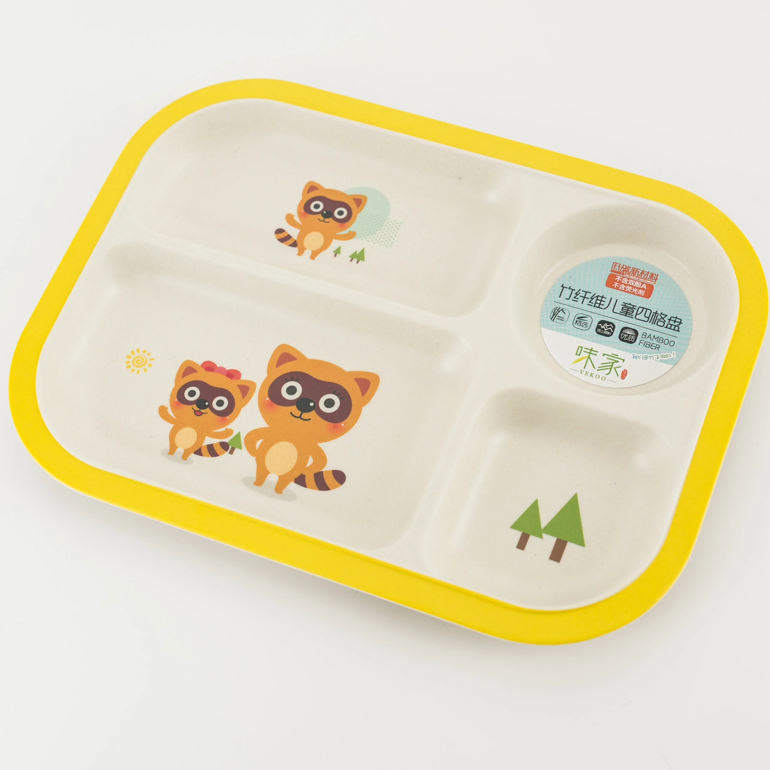 bamboo fiber children plate serving dinner plate with cartoon design