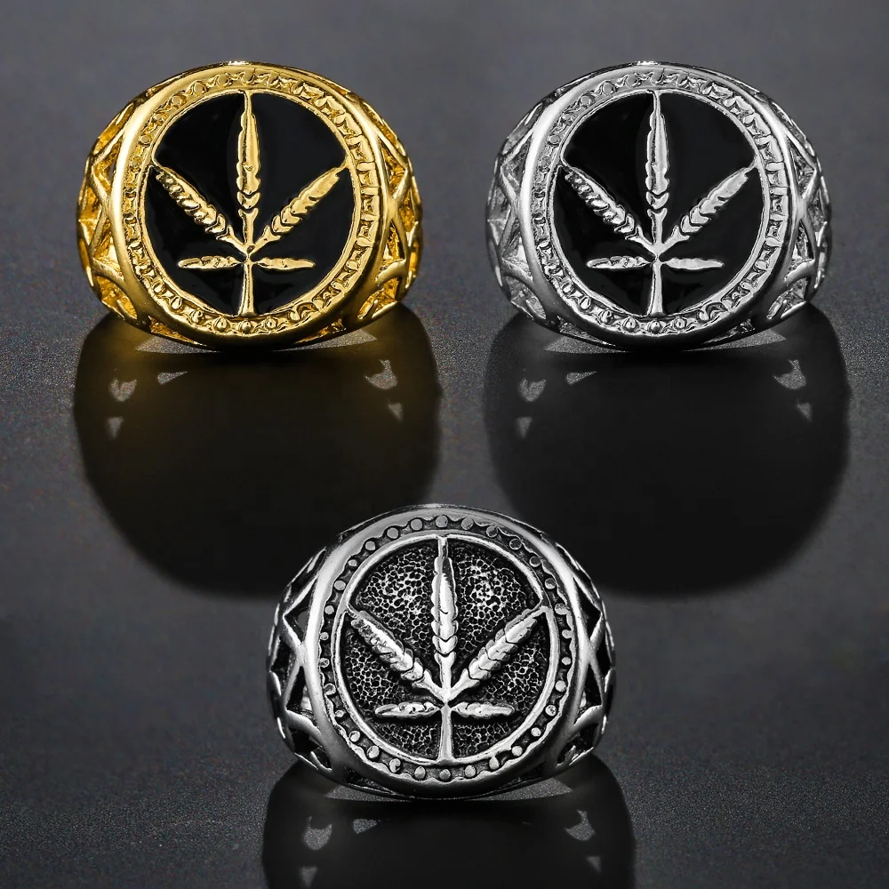 2022 Middle East Arabian Muslim 20mm Width Gold Silver Plated Enamel Maple Leaf Men Rings for Man