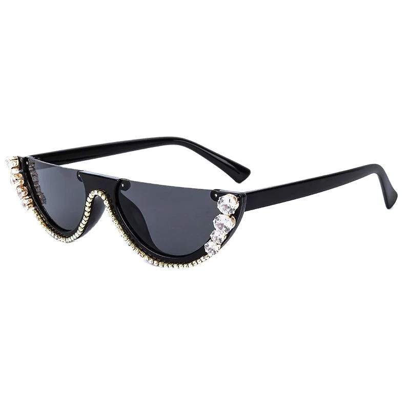 Hot Diamond Glasses Half Frame Cat Eye Rhinestones Sunglasses Women Luxury  Designer Crystal Sexy Jewel Frame Sunglasses