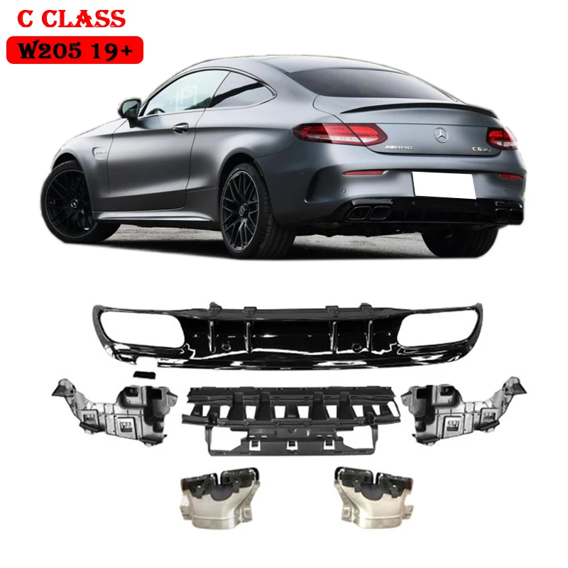 AMG C63 C43 Sytle rear diffuser with exaust endtip  fit for mercedes  C class w205 prefacelift facelift 2015-2021
