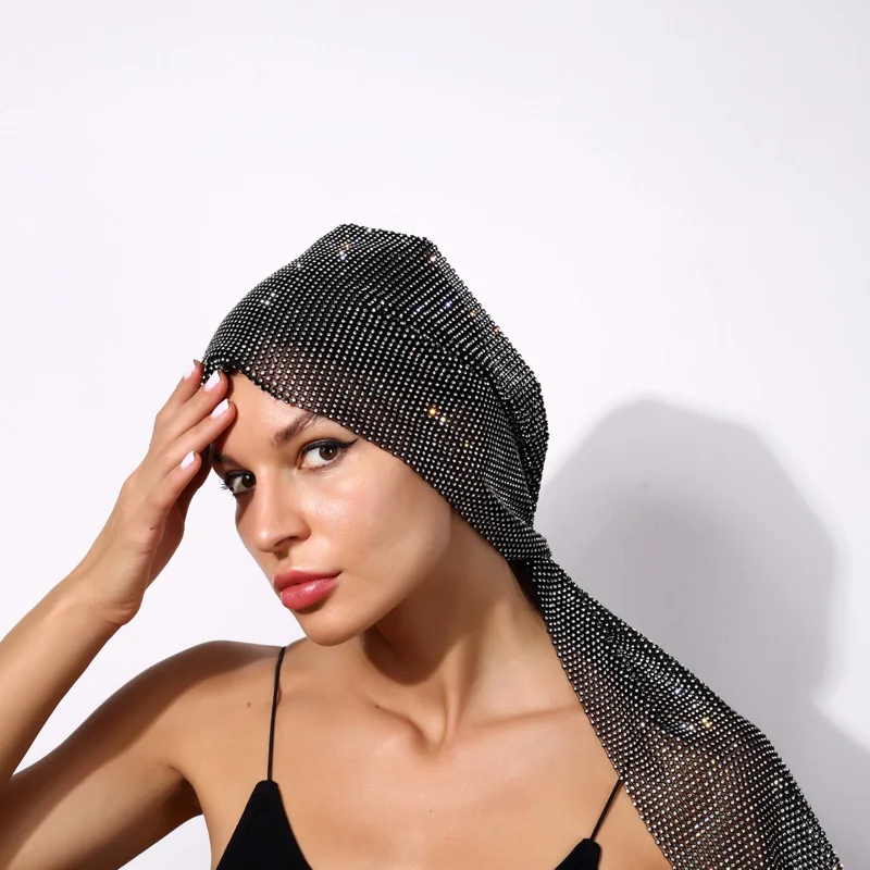 Hot Fashion Women Rhinestone Headband Scarf Head Wraps Nightclub Hollow Mesh Luxury Crystal Headscarf Headpiece Hair