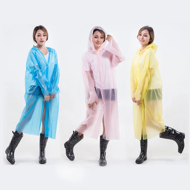 Raincoat for Adults Reusable Disposable Rain Ponchos with Hoods Button and Sleeves Rain Coat Womens  Plastic Rain Coat Poncho