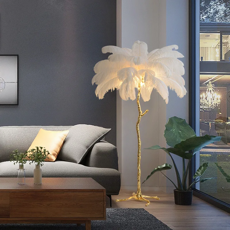 CSLIDO Luxury Bedroom Living Room Resin Floor Light Led Standing Ostrich Feather Modern Nordic Floor Lamp