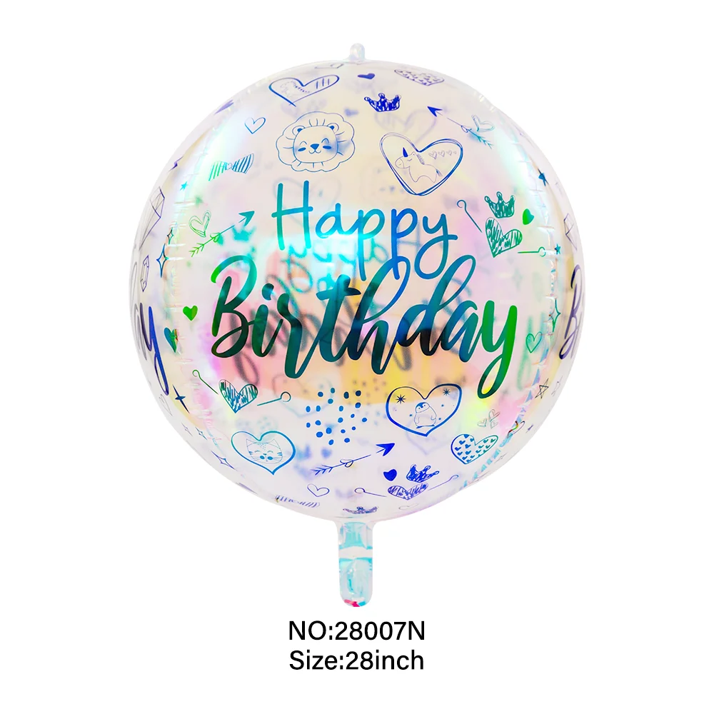 New Iridescent Transparent 28 Inches 4D Happy Birthday Foil Balloon Print Letter Happy Birthday Round Shape Foil 4d Balloons