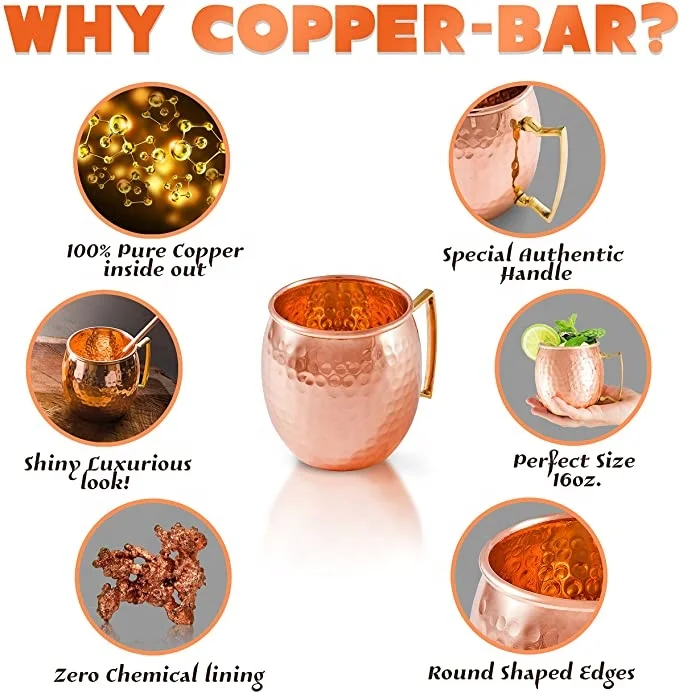  Cocktail Antique Brass and Stainless Lined Solid Moscow Mule Copper Cup 100%