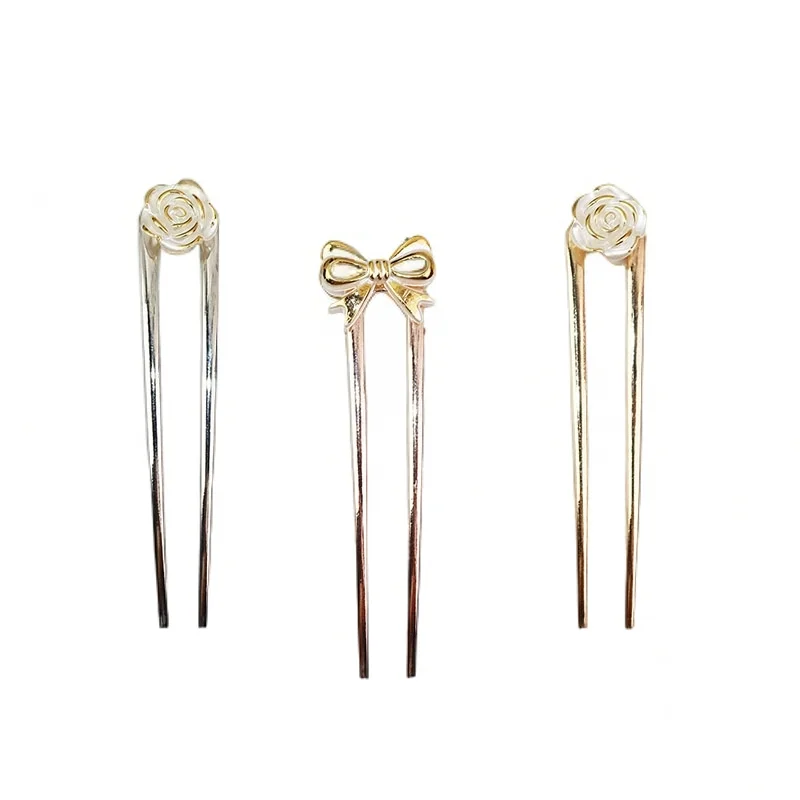 Baiyiyuan Wholesale Fashion Design Two Prongs U Shaped Silver Gold Hair Pins For Women
