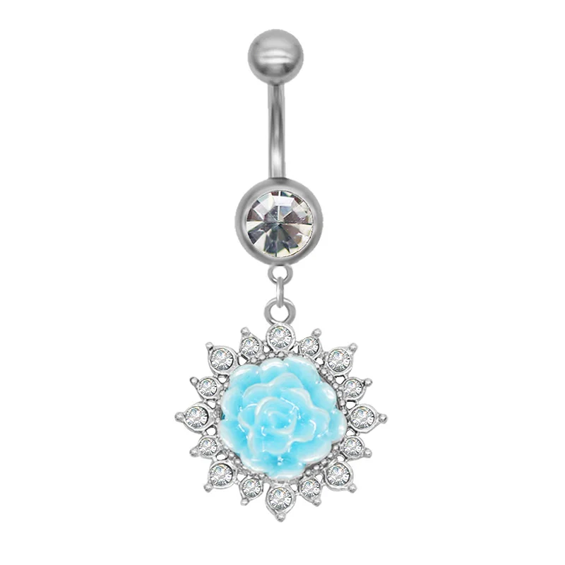 Getta new belly button rings pink flower sexy piercing ring wholesale fashion jewelry body piercing for women