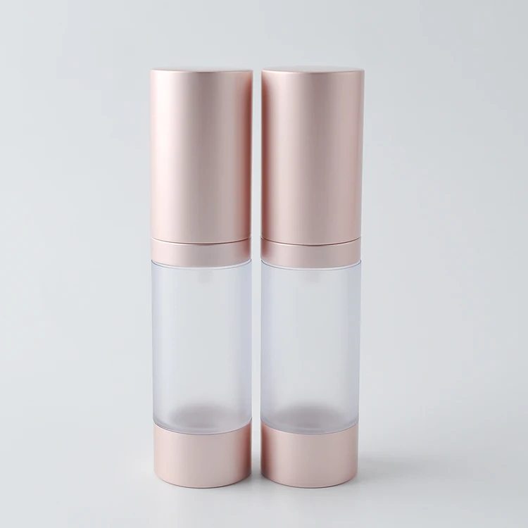 Wholesale In Stock High Quality Rose Gold 15ml Plastic Airless Pump Bottle Cosmetics Packaging