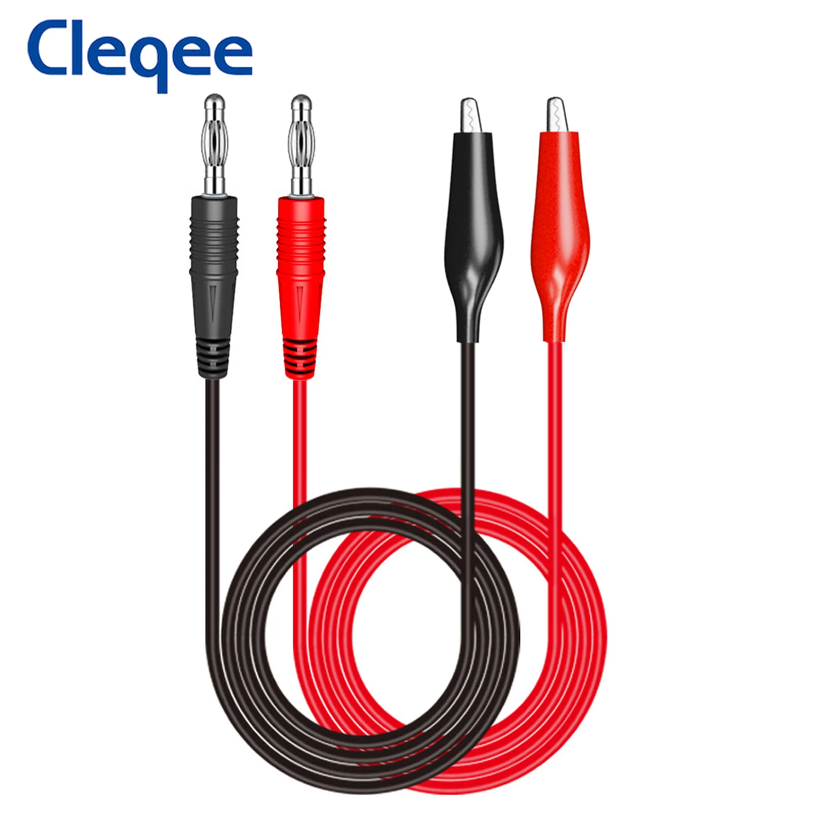 Cleqee P1038 2PCS Copper Alligator Clip to 4mm Banana Plug Soft Test Lead Safe Crocodile clip Multimeter Test Cable 1M 500V/5A