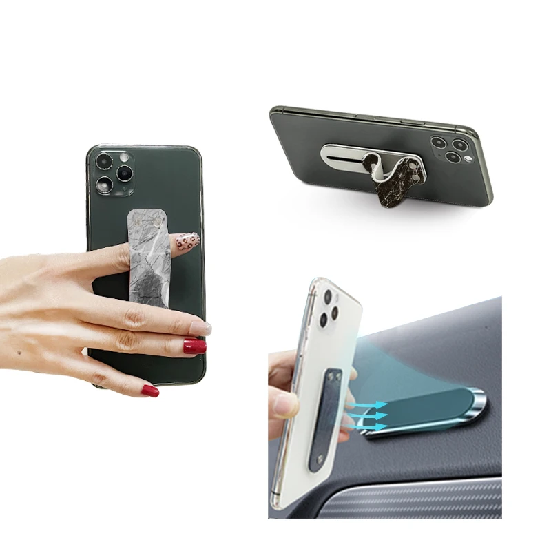 
Push-full Real Leather+Stainless Steel Material Finger Grip Strap Phone Holder Stand Car Vent Holder Cell Phone Accessories 