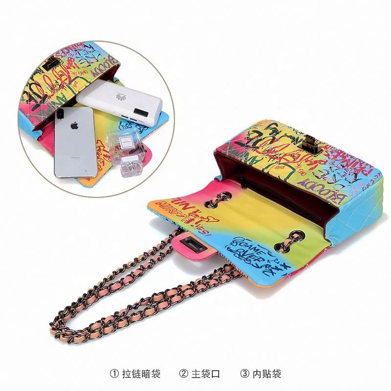 Handbags Purses Women Wholesale Fashion Fanny Pack Waist Bag New High Quality PU Leather Graffiti Luxury Rainbow Sports Belt Bag