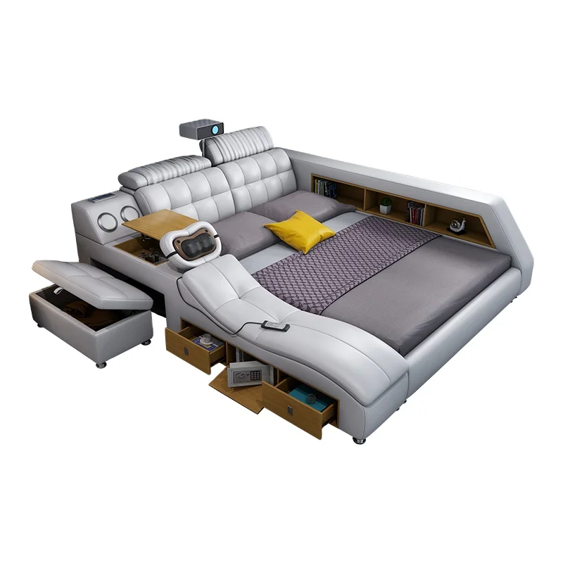 Customizable Modern Multifunction Storage Bed With Massage Speaker Beds Solid Wood Frame Projector Bedroom Wholesale