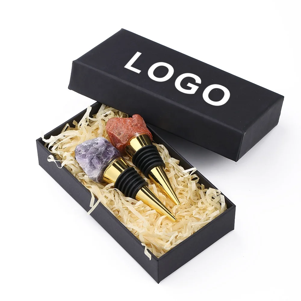  Amazon Top Seller Cube Gemstone Wine Cork Stopper Healing Crystal Quartz Stone Glass Bottle For