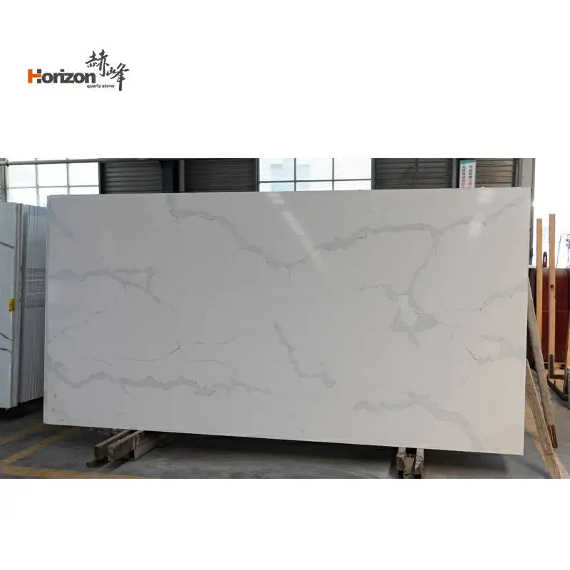 Horizon quartz stone production line carrara white quartz slab countertop with grey veins