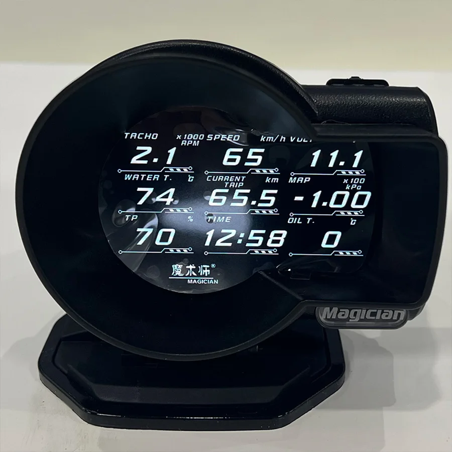 F835 маг Автомобильный датчик OBD2 головка мобильного выставочного стенда Turbo Boost напряжение скорость температура воды при стирке с сигнализацией