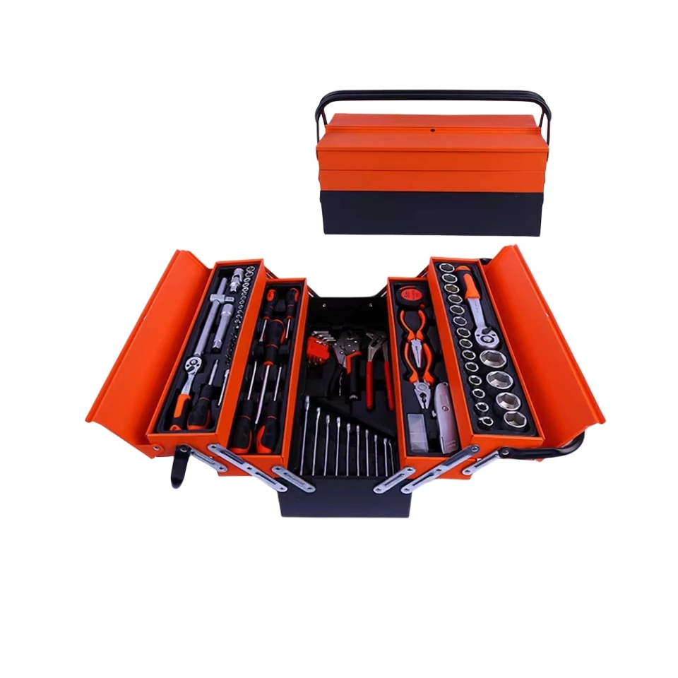 Factory 85 pieces of steam engine repair set iron box household toolbox folding three layers of hardware pliers sleeve