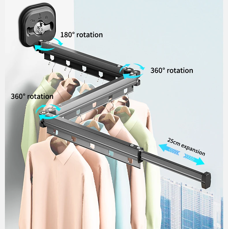 Wholesale Wall Mounted Clothes Rack Retractable Folding Clothes Rod Home Laundry Drying Rack From Chinese Factory