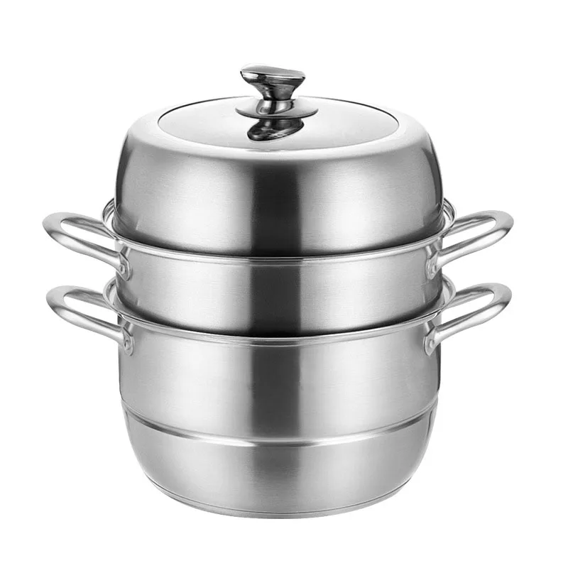 High Quality 30cm 304 Stainless Steel Steamer 3-Layer Food Steamer Pot for Cooking