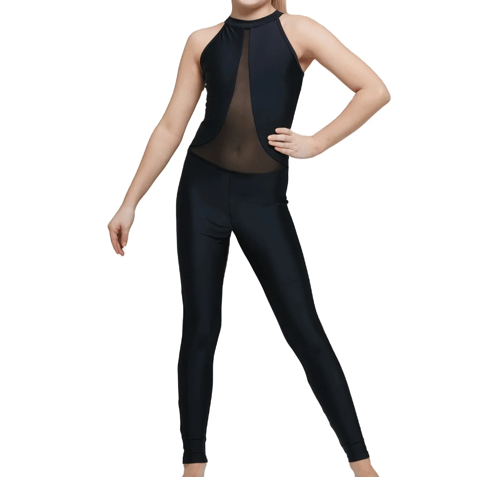 wholesale Womens Spandex Bodysuit Long Sleeve Scoop Neckline black color dance unitards