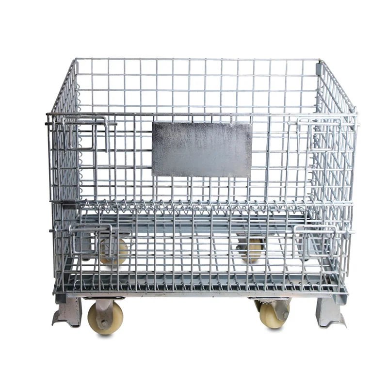 lockable foldable stackable cage wire container mesh rolling storage cage on wheel