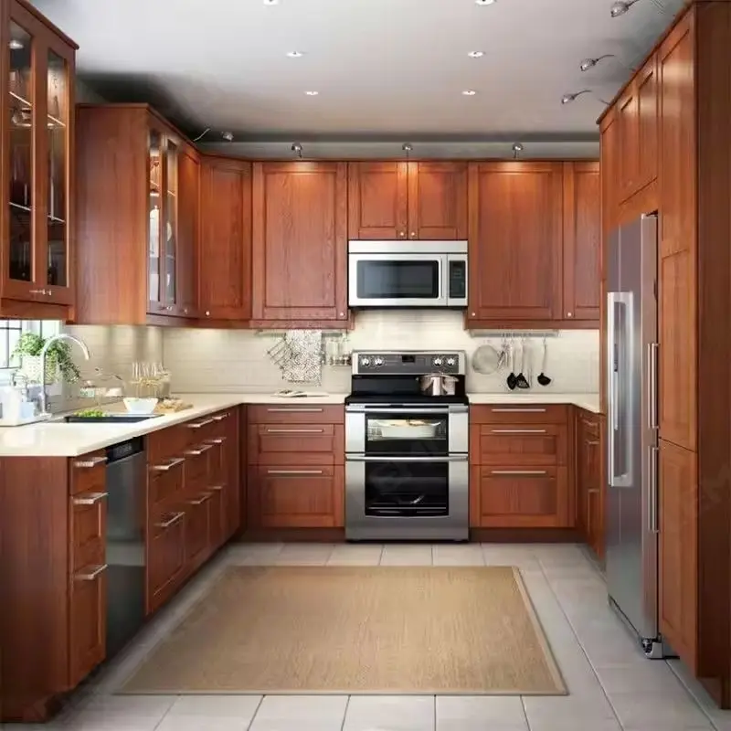 Custom Chinese New Kitchen Furniture Cabinet Walnut Wood Kitchen Cabinets for Sale