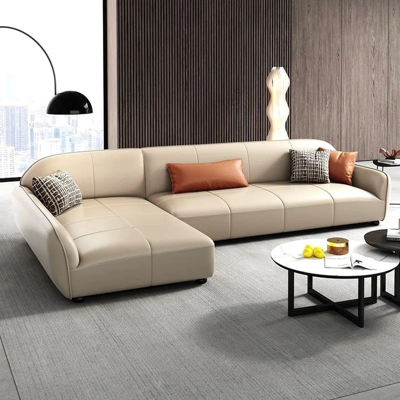Best Seller Top Layer Cowhide l Shape Sofa Modern Black Sofa Leather Sofas for Home Furniture Living Room Modern
