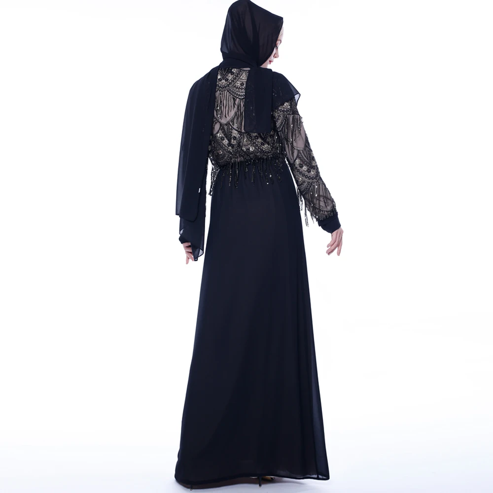 New sequined fringed cardigan Muslim long-sleeved outer wear national costume female skirt summer kimono 9715