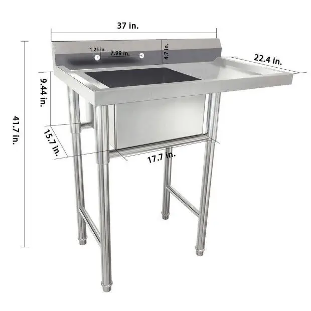 Free Standing  European Style 304  & 201 Stainless Steel Single Double Triple Sink With Work Station Industrial Cleaning Sink