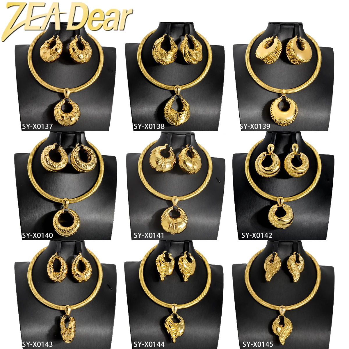 African fashion high quality copper 18k gold plated big accessories jewelry set women