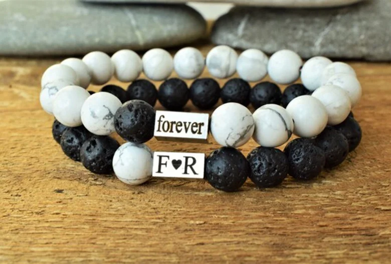 Manufacture engraved charm stainless steel wrap rope bracelet for couples magnet connect ball couple bracelet