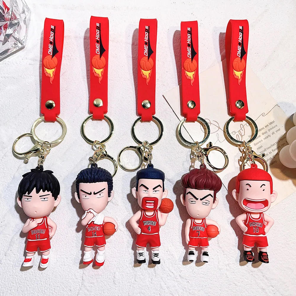 Famous Japan Cartoon Basketball Keychain 3D PVC Rukawa Kaede Hanamichi Sakuragi Car Bag Pendant Small Gift Keyring