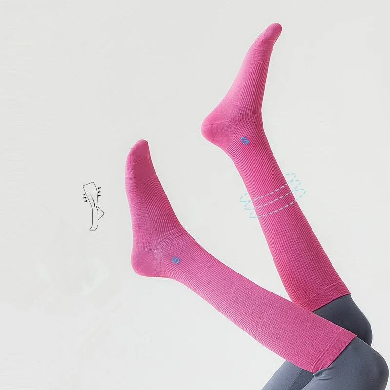 Solid Pink Non-slip Private Nylon Grip Medium Tube Custom Knee High Elastic Pilates Compression Yoga Women Socks