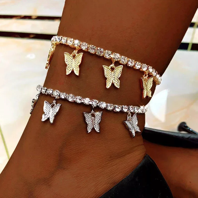 Artilady Simple Claw Chain Set with Diamond Dollar Sign Inlet Resin Butterfly Pendant Accessories Beach Resort Foot