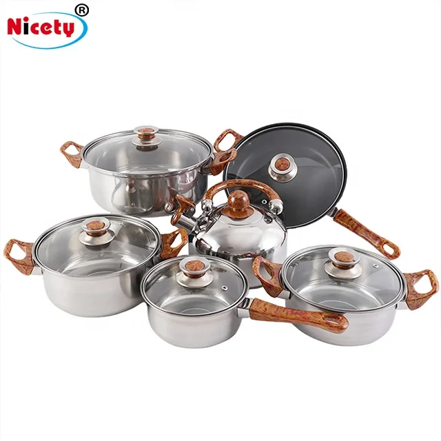 Cookware Pot Set Pot Set with Kettle High Quality Stainless Steel Nonstick for Cooking 12pcs Kitchenware Stainless Steel Support