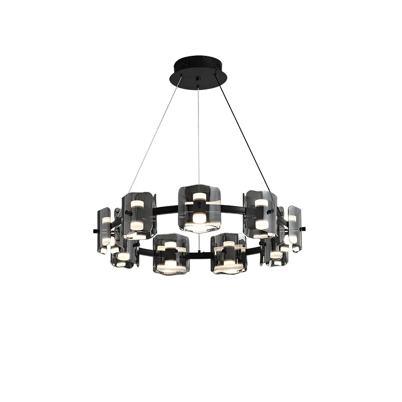 Metals Ring Simple Light Luxury Glass Chandelier Table Bar LED Pendant Light Modern Fashion Design Lamp