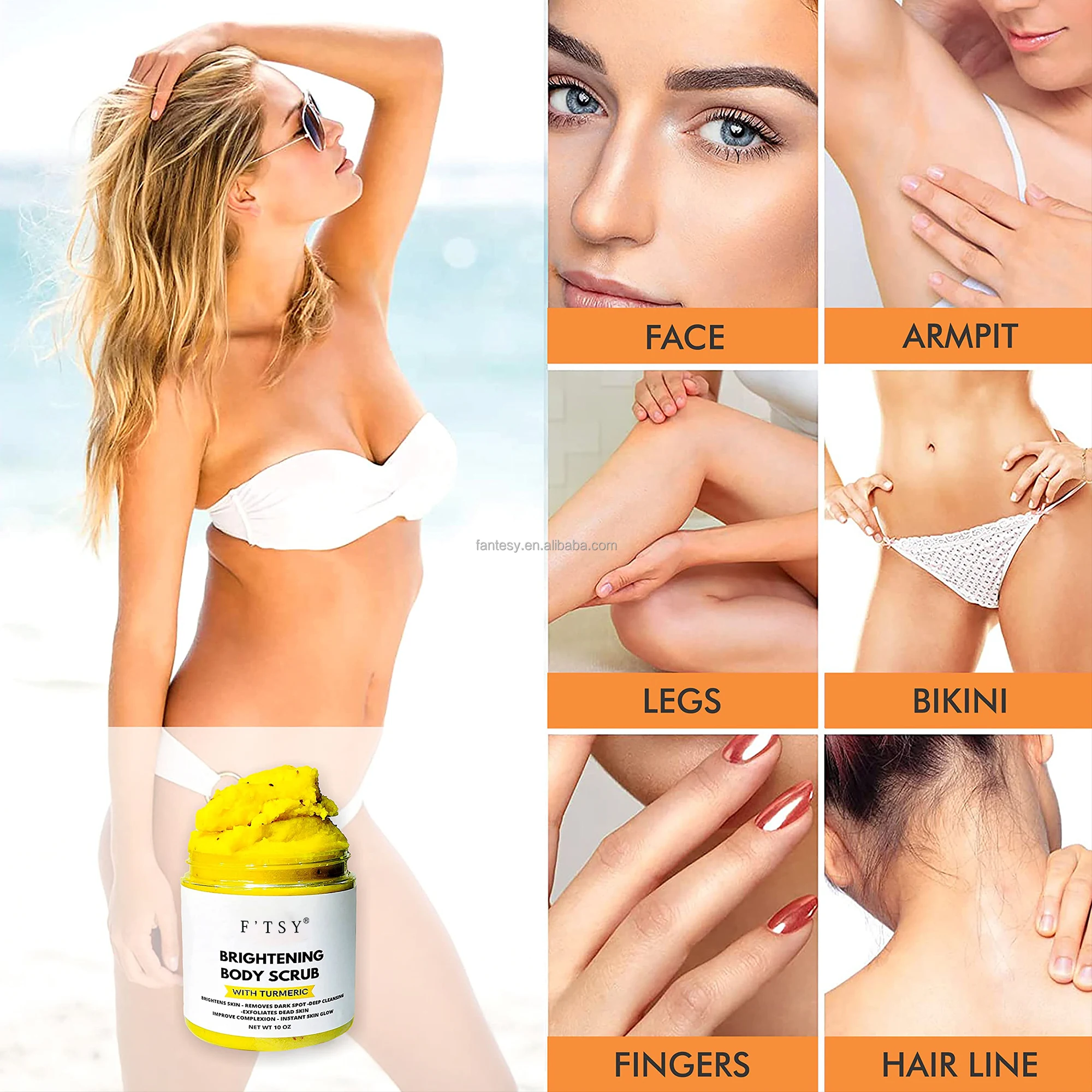 OEM Turmeric Cream Scrub Whitening Exfoliating Body Face Treatment Adults Salt Dark Spots Inner Bikini Underarms Body Face Scrub